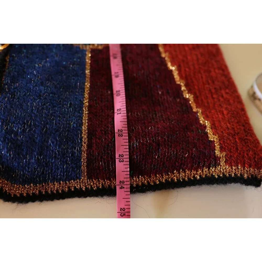 Vintage 80s Deadstock Career Fashion Color Block Mohair Metallic Funky Cardigan